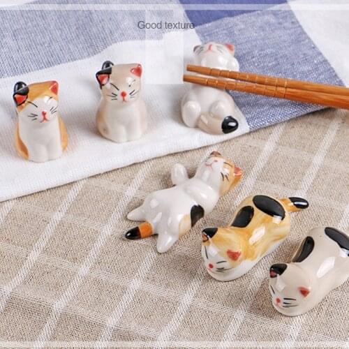 3PCS/Set Lucky Cat Chopstick Rest Ceramic Holder Japanese Ramen Chopstick Pillow Sushi Chopstick Rest Cute Kitchen Tableware