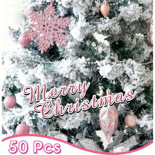 50Pcs Christmas Ball Gift Pack Pink Series Christmas Decorations Baubles Star Cone Heart Tree Top Hat Christmas Tree Decorations