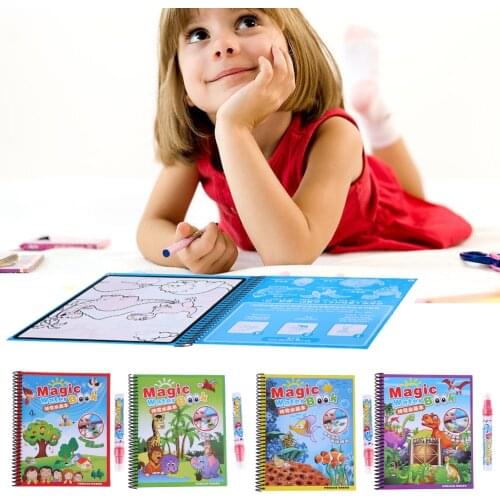 8 Style Reusable Kids Drawing Album Water Paint Coloring Book Nursery School Supplies with Magic Doodle Pen Kids Educational Toy