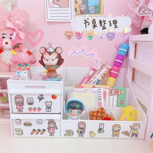 White Storage Box Stationery Office Desk School DIY Storage Box Desk Decor Stationery Makeup Cosmetic Organizer