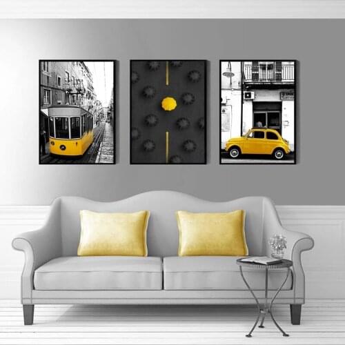 Black And Whitet Europe Retro Scenery Nordic Canvas Painting Hom Decor Car Bus Picture Wall Art Poster And Print For Living Room