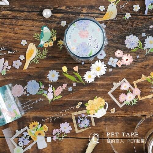 Courtyard Art Museum Series PET Tape Cute Flower Pattern Masking Tapes Scrapbooking Journal Paper Craft Supplies Stationery