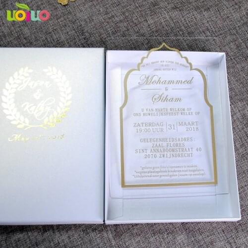 Customized 5X7inch gold printing text/design clear Acrylic Wedding Invitation Card customized Acrylic Invitations