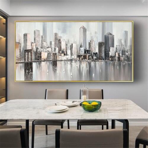 Mintura Hand Painted Abstract Golden Gate Bridge Oil Painting On Canvas Abstract Wall Art Picture Living Room Bedroom Wall Decor
