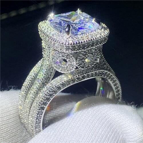 Brand Vintage Promise Ring 3-in-1 set 5A Zircon cz 925 Sterling Silver Engagement Wedding Band Rings for women Party Jewelry