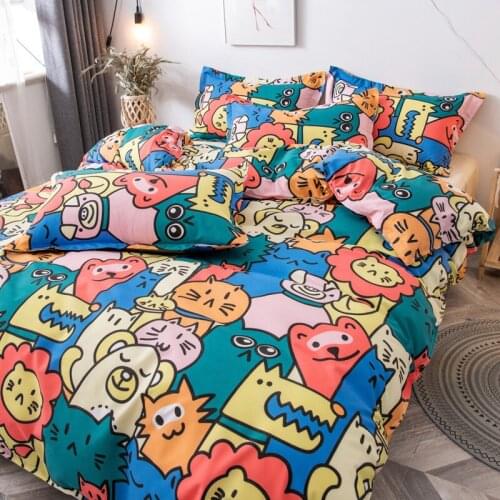 2021New Bedding Cartoon Dog Cat Pig Luxurious And Grid Childrens Boy Girl Adult Bed Linings Duvet Cover Bed Sheet Pillowcase