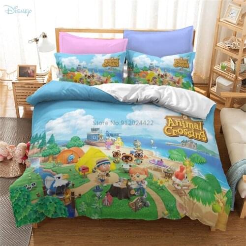 Cartoon Animal Crossing Pattern Duvet Cover Set with Pillowcase 3d Bedding Set Twin Full Queen King Size for Kids Bedroom Decor