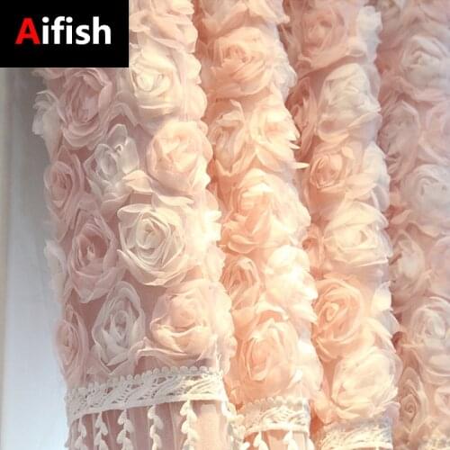 Korean Princess Pink Lace Hanging Spike 3D Embossed Embroidered Rose Window Screen For Girls Bedroom Shading Decoration Cortinas