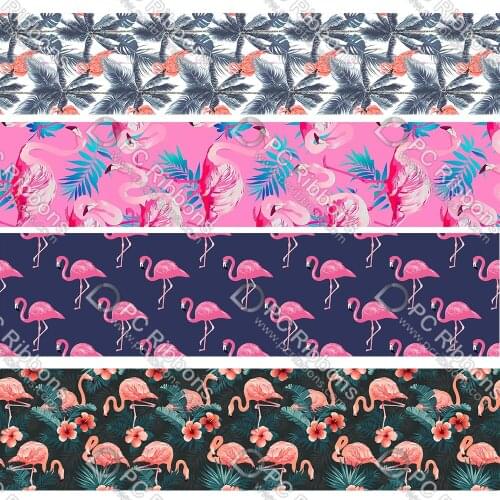 16-75MM Cartoon Flamingo Printed Grosgrain Polyester Ribbon 50 Yards Gift Wrapping Diy Bows Wedding Drections Ribbons