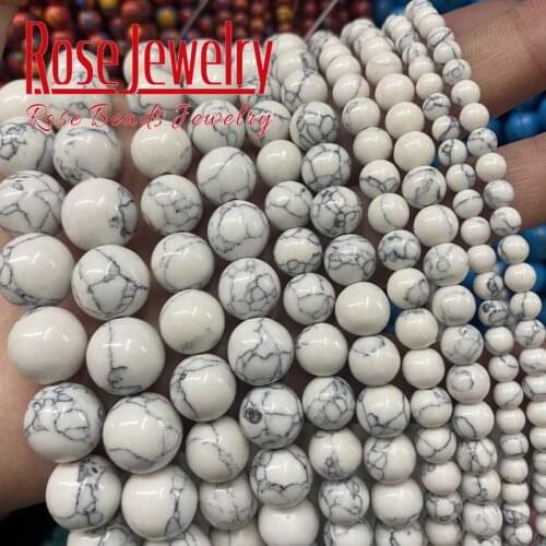 White Howlite Turquoises Round Loose Spacer Beads For Jewelry Making DIY Bracelets Perles Accessories 15" Strand 4 6 8 10 12 mm