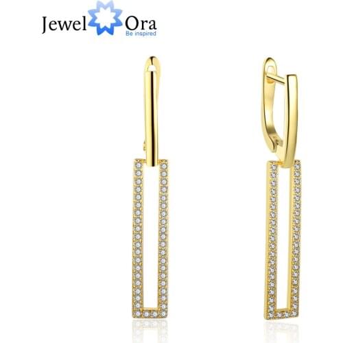 Fashion Drop Earrings For Women Golden Long Dangle Earrings Cubic Zirconia Rectangle High Quality Jewelry (Jewelora EA103134)