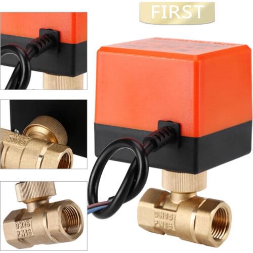 DN15 / DN20 / DN25 AC 220V 2 way 3-wire motorized ball valve brass electric valve for water control with actuator cable