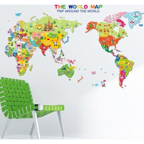 Cartoon Animal World Map DIY pvc Wall Stickers Kids love Home Decor office Art Decals creative Wallpaper decoration