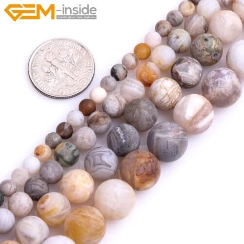 Natural Stone Frosted Matte Unpolished Gray Leaf Agates Round Spacer Beads For Jewelry Making Strand 15 inch 4mm 6mm 8mm 10mm