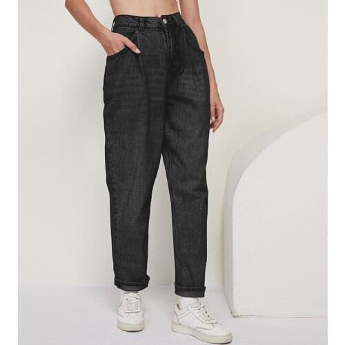 Autumn Spring new Leisure high waist pockets black blue zaraing-style za 2020 women sheining vadiming female jeans pants