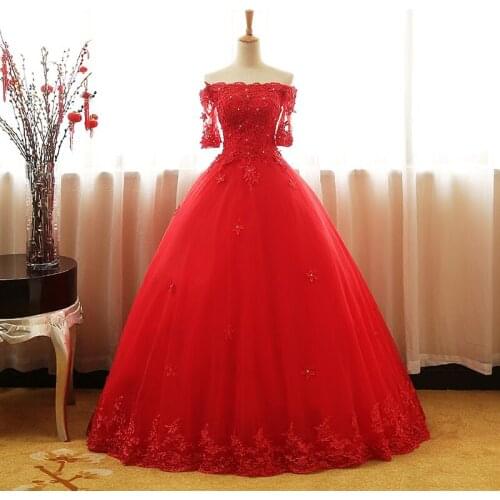 Bealegantom New Stock Half Sleeves Red Ball Gown Quinceanera Dresses 2021 Appliques Sweet 16 Dress Vestidos De 15 Anos QA1628