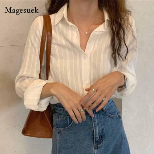 Casual Women Polo Collar Cotton Women Blouses Women Autumn Long-Sleeve Tops And Blouses Cardigan White Shirt Blusas Mujer 10938
