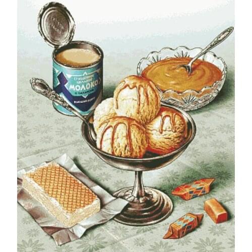 Lovely Gold Collection Counted Cross Stitch Kit Sweet Mood Food Chocolate Cheese Biscuits Breakfast Lunch