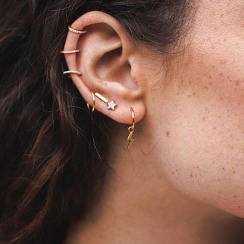 Asymmetry Earrings Authentic 925 Sterling silver Gold Mircro Pave Zirconia Moon Crescent Star Stud Earrings FINE jEWELRY E220