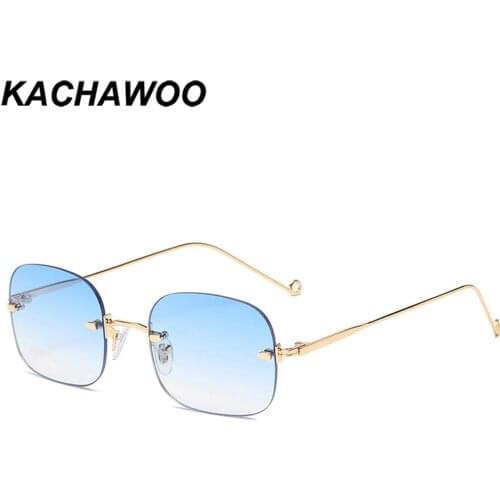 Kachawoo square sunglasses rimless mens fashion sun glasses for women accessories brown blue light colored high quality
