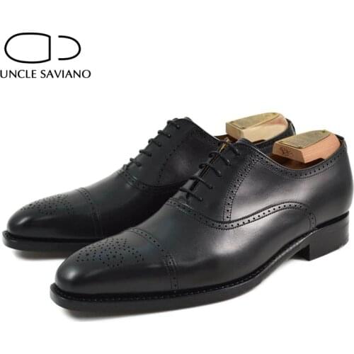 Uncle Saviano Oxford Brogue Dress Party Wedding Formal Men Shoes Black Office Best Men Handmade Business Genuine Leather Shoes