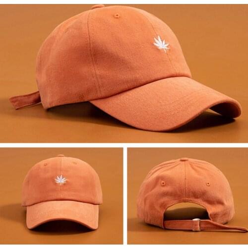 Unisex Summer Sunscreen Cotton Baseball Cap Maple Leaf Embroidered Curved Visor Harajuku Hip Hop Hat
