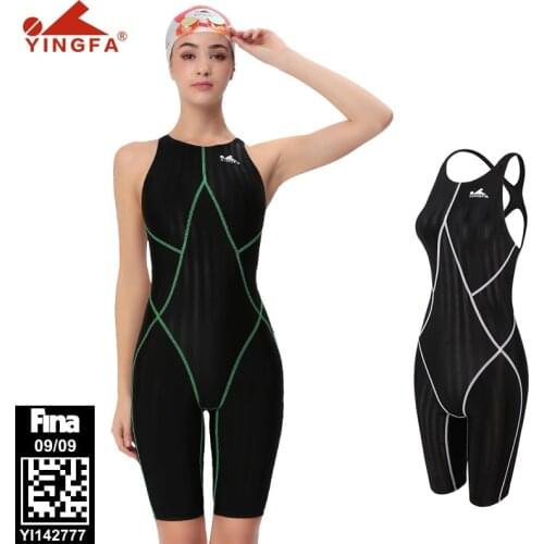 Yingfa FINA Approved Swimwear 2020 Competitive Knee Length Waterproof Chlorine Resistant One Piece Swimsuit Women