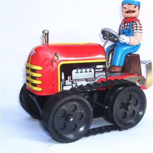 [Funny] Adult Collection Retro Wind up toy Metal Tin Farmer on Agricultural machinery tractor Mechanical Clockwork toy figures