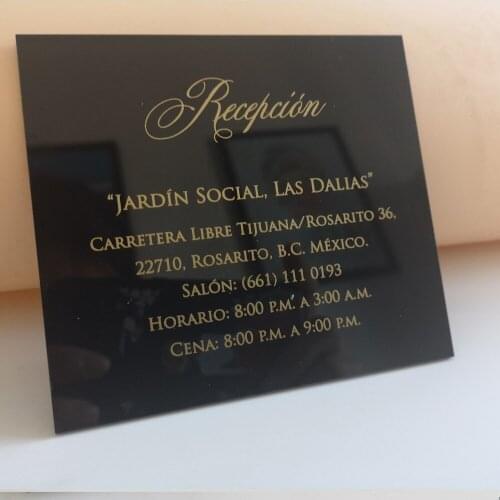 Free design custom shape gold foil text reception acrylic card,black acrylic rsvp card with gold foil colorful print