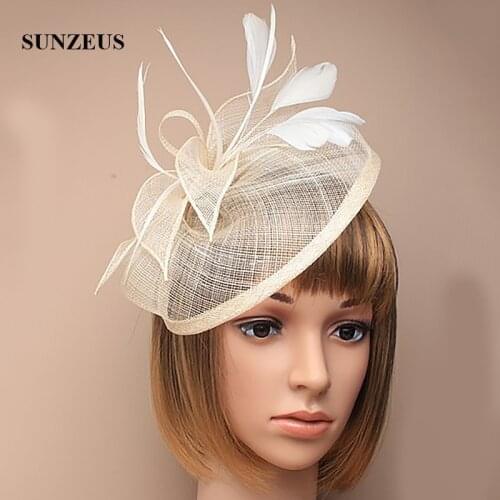 Wedding Hats and Fascinators Feathers Linen Elegant Bridal Hats Golden Color Womens Hat Hair Accessories SH13