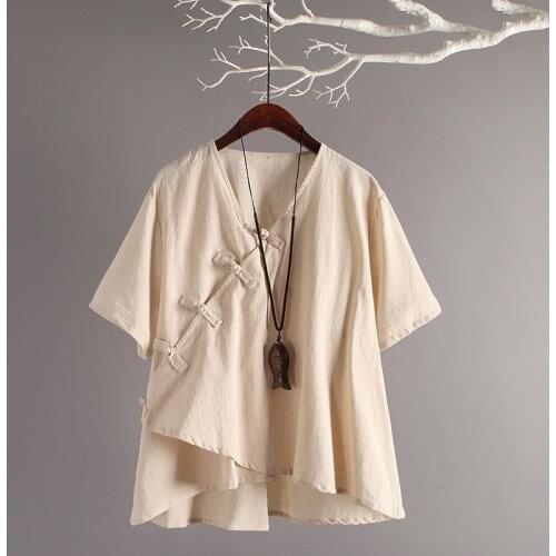 Ladies Chinese Tops 2020 Summer Traditional Chinese Clothing Retro Oblique Blouse Tang Suit Shirt Hanfu Cheongsam Top 10403