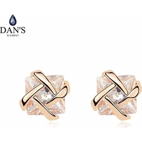 DANS ELEMENT New Sales Genuine Austrian Crystal Champagne Gold Color Flower Earrings For Women Valentines Gift 98431white