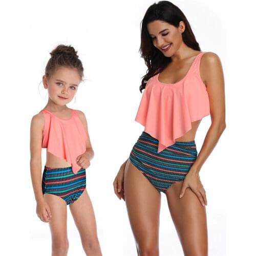 Print Family Matching Swimsuit Momy and Me Clothes 2 Pieces Family Set Swimwear Women High Waist Two Piece Bikini Plus Size 2020