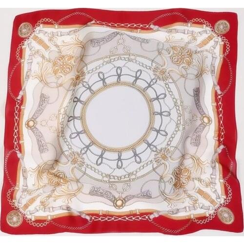 POBING Silk Scarf Woman Chain Belt Print Square Scarves Bandana Small Hijab Foulards Lady Tie Headband Neckerchief 53x53CM