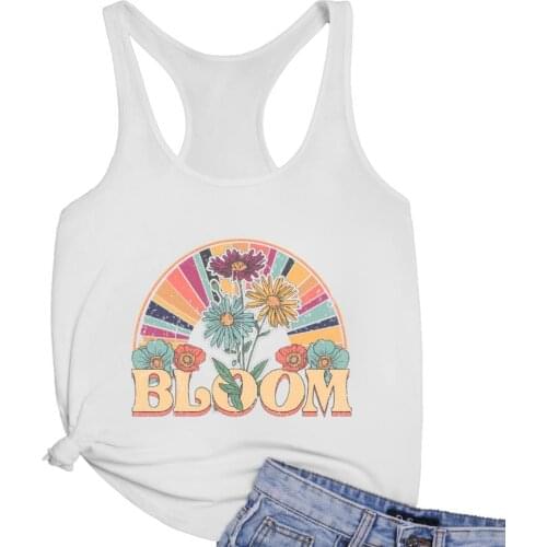 BLOOM Flowers Loose Racerback Vest Retro Graphic Summer beach Tanks Womens Running Gym Tank top Drop shipping