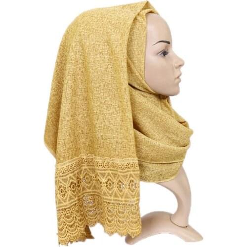 100pcs/lot Plain Women Arab cotton lace trim scarf shawl pashmina/Muslim Hijab Long Scarf wrap