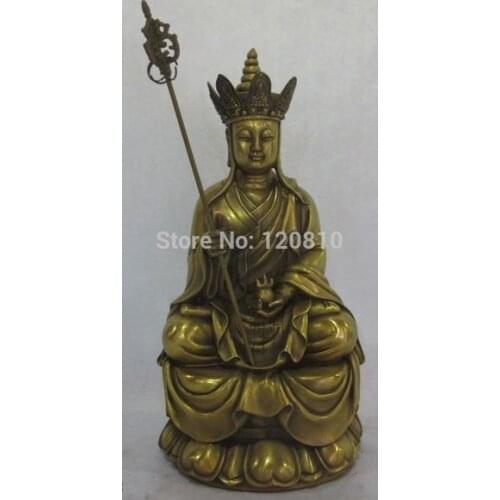 12"China Pure Brass Copper Jizo Kshitigarbha Xuanzang Bodhisattva Buddha statue