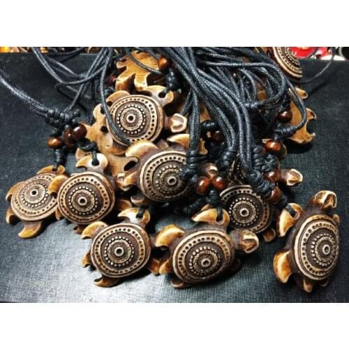FREE SHIPPING 16 pcs Carving Turtle Longevity Symbol Circle Tribal Adjustable Cord Necklace