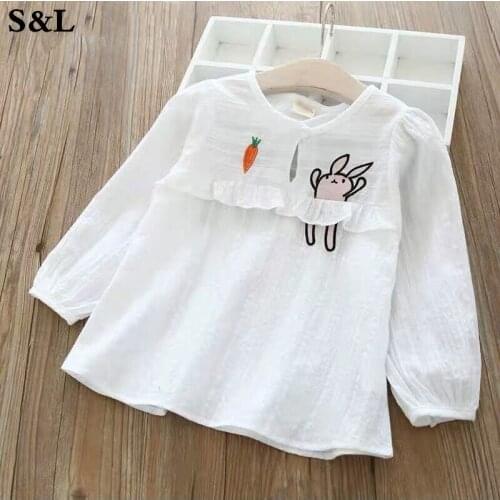 2019 New Arrival Girls Fashion Long Sleeve Shirt Top Cartoon Bunny Rabbit Cotton Soft Childrens Clothing For Girls