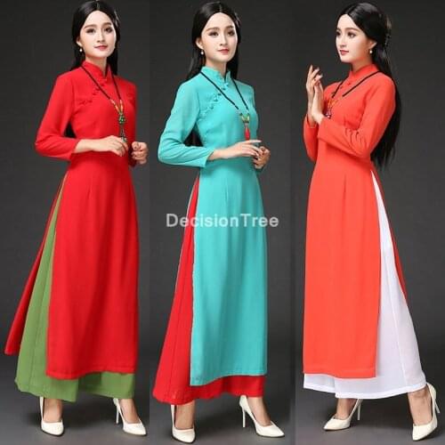 2021 woman aodai vietnam traditional clothing ao dai vietnam dress+pants set vietnam traditional clothing improved cheongsam