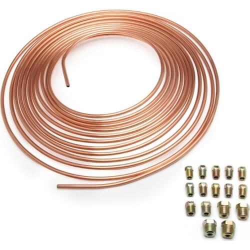 25 Ft 3/16" OD Car Copper-Nickel Brake Line Tubing Coil and Fitting Kit J60F