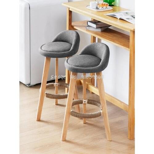 Solid Wood Bar Chair Nordic High Stool Back Chair Bar Table Chair Modern Simple Bar Stool High Stool Bar Chair