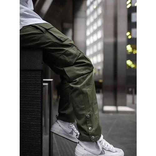New Style Mens Cargo Pants Autumn Sports Leisure Tide Cuff Loose Running Training Trousers Fashion Button Sweatpants