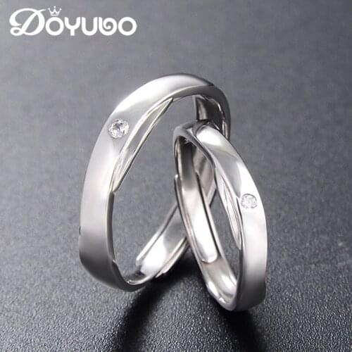 DOYUBO Antique 925 Sterling Silver Lovers Wedding Rings Adjustable Size Pure Silver Cubic Zirconia Couples Rings Jewelry VB258