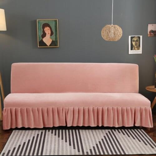 Flannel Pink Sofa Bed Cover With Skirts for Living Folding Capa De Sofa Couch Cover Without Armrest Solid Color Sofa Slipcovers