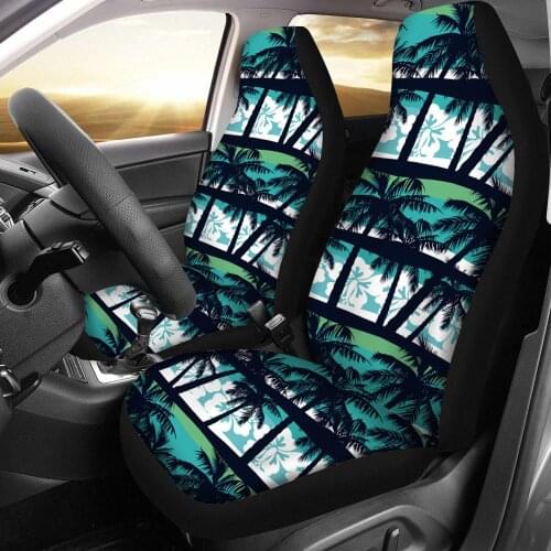 INSTANTARTS Easy to Install Car Seat Covers Tropical Coconut Tree Printed Vehicle Seat Cushion Washable Covers 2 Packs Stretch