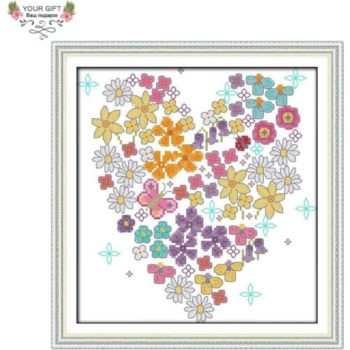 Joy Sunday H558 14CT 11CT Counted and Stamped Home Decoration Heart-shaped Flowers Needlepoint Embroidery Cross Stitch kits