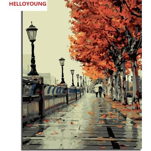 Street bridge Flowing water DIY Handpainted Oil Painting Digital Painting by numbers oil paintings scroll paintings Home Decor