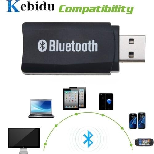 Kebidu Wireless Bluetooth 5.0 USB Receiver Adapter Dongle AUX with 3.5mm Audio Cable Handsfree Speaker Headphone for Car Kit Hot