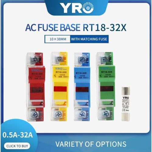 Customized 1PC RT18-32 Colorful Transparent 1P 10x38mm Fuse Holder 500V 32A with fuse
